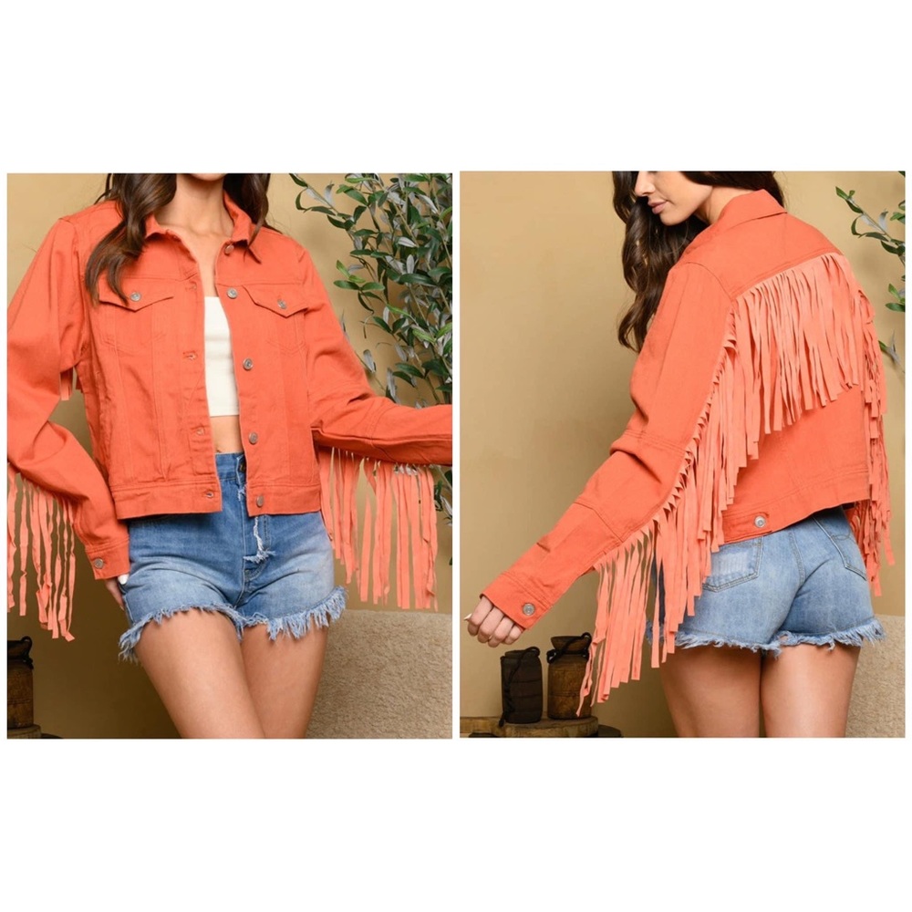 Dusty Orange fringe western jacket
